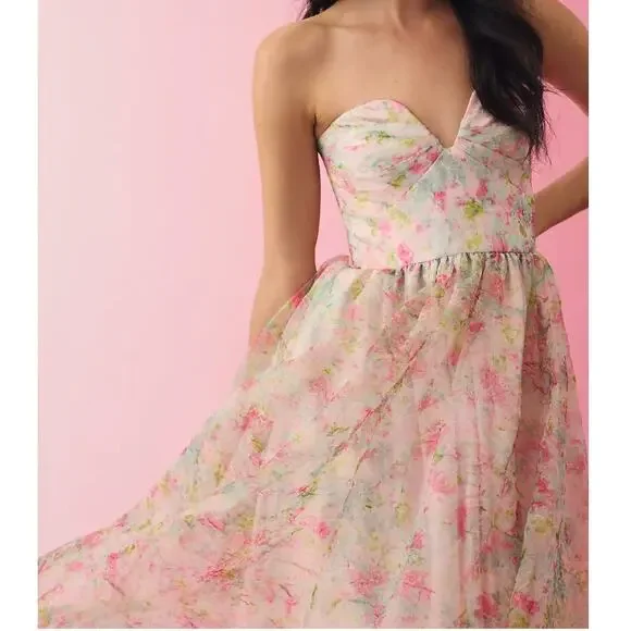 Monique Lhuillier | Dresses | Ml Monique Lhuillier Strapless Sweetheart  Organza Aline Dress | Poshmark